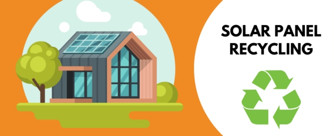 Solar recycling logo next to home with solar panels image