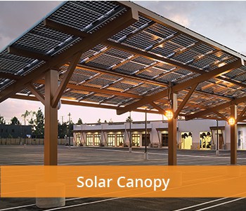 Solar canopies in a company parking lot